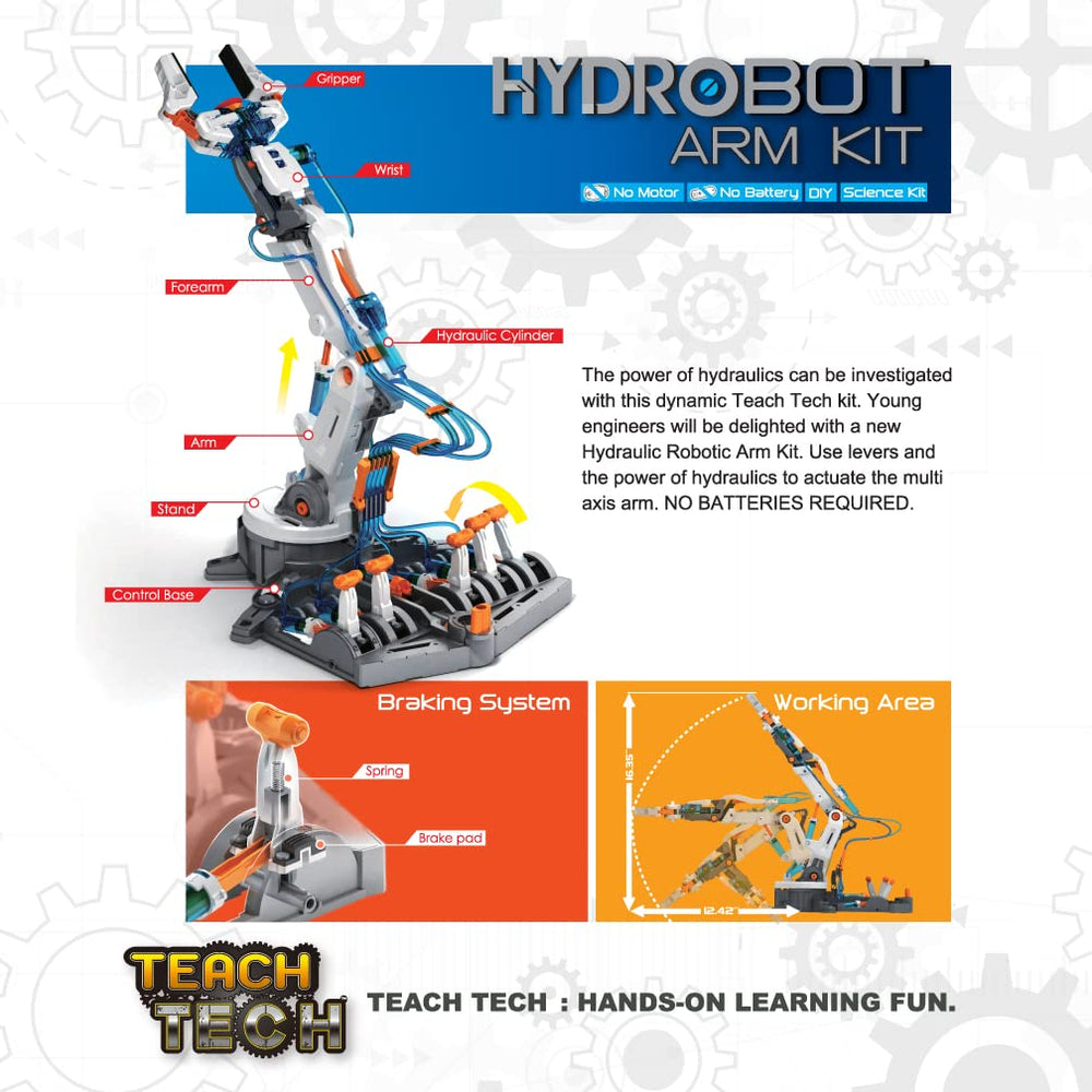 TEACH TECH HydroBot Arm Kit gripper action with 47 mm opening for objects.