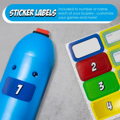 Teacher's Choice buzzer requires 2 AA batteries per unit for reliable play