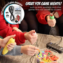 Teacher's Choice unique sounds help identify the buzzing player during rounds