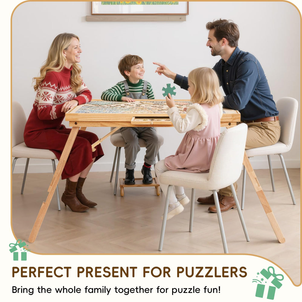 TEAKMAMA puzzle table can slide under furniture for easy storage when not in use
