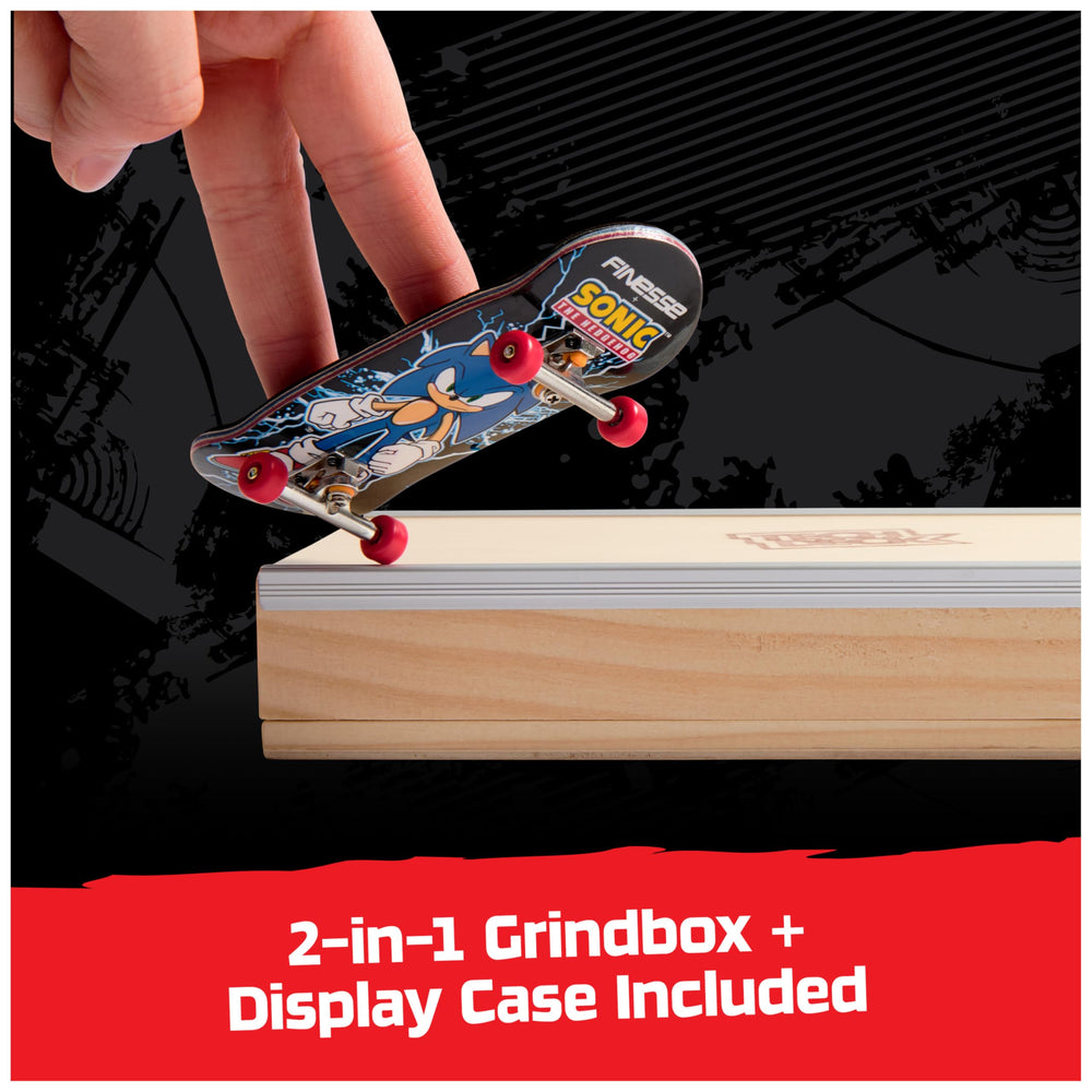 Tech Deck storage display image featuring a premium wooden display case.