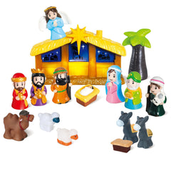 TECHTAIL lighted stable nativity scene glows warmly for kids' storytelling.
