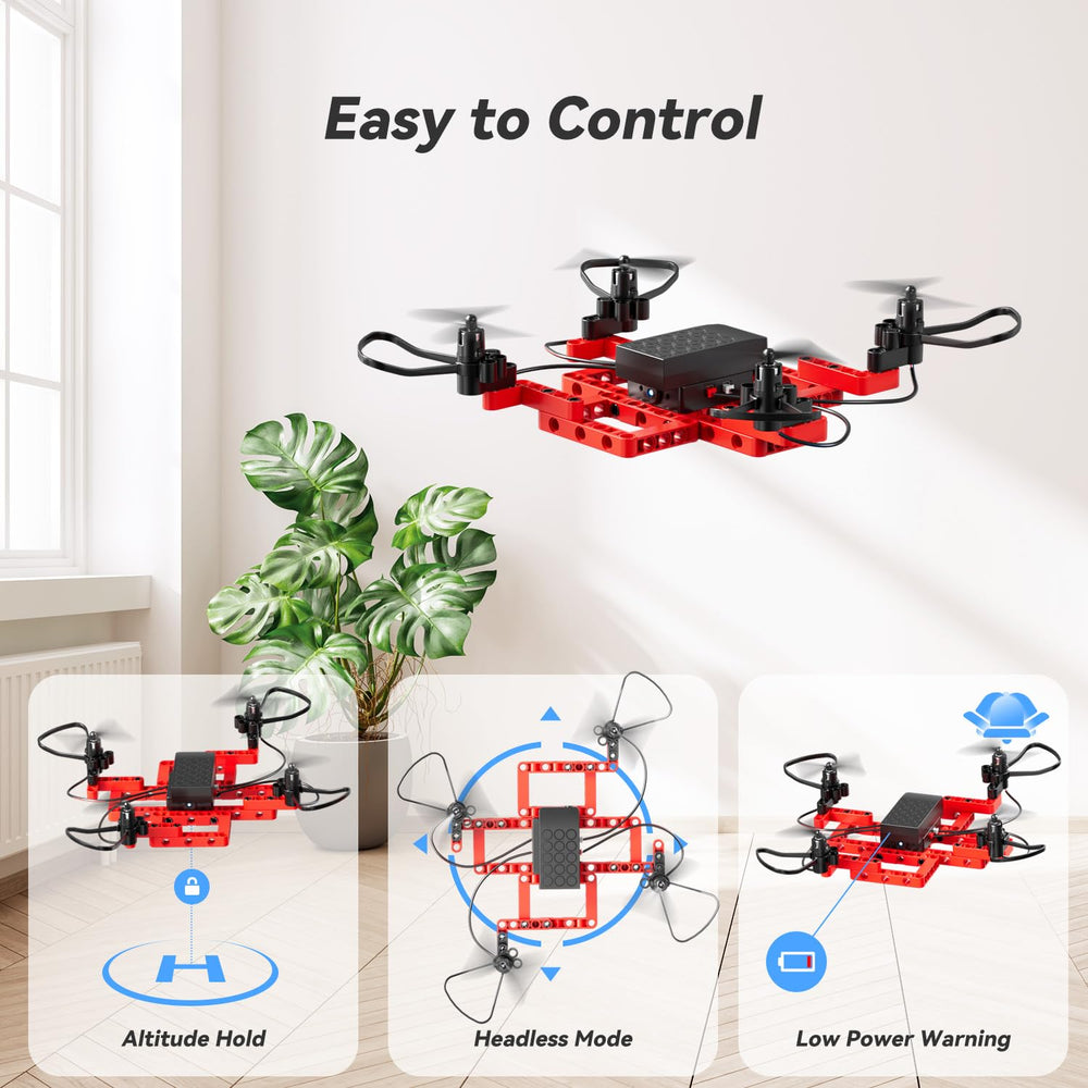 TECHVIO drone with propeller guards protecting fingers.