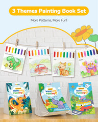 TECJOE 3-pack dinosaurs watercolor books: playful dinos fuel creative coloring sessions.