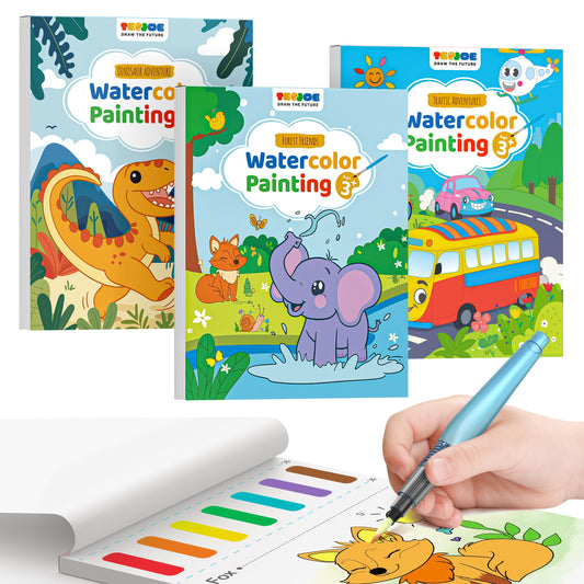TECJOE 3-pack forest animals watercolor books: vivid scenes spark imaginative painting.