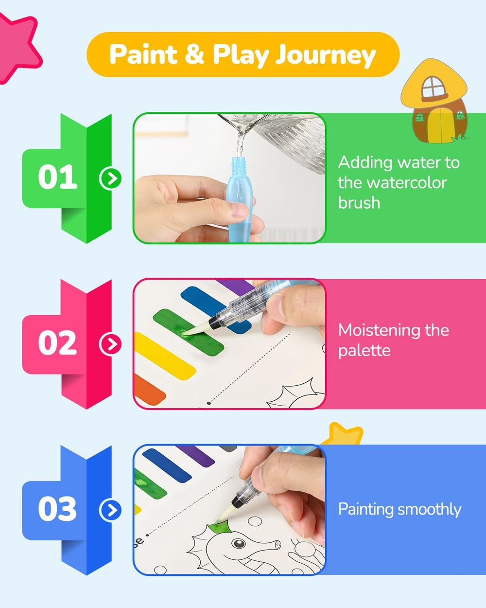 TECJOE kid-friendly water brushes—ergonomic grips for precise, easy coloring