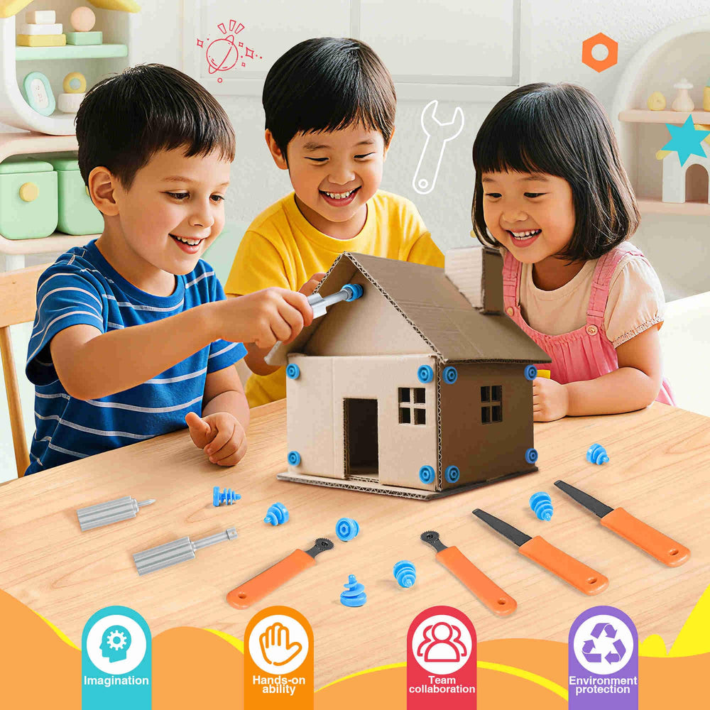 TECKMICO 208 screws kit secures sturdy cardboard builds.