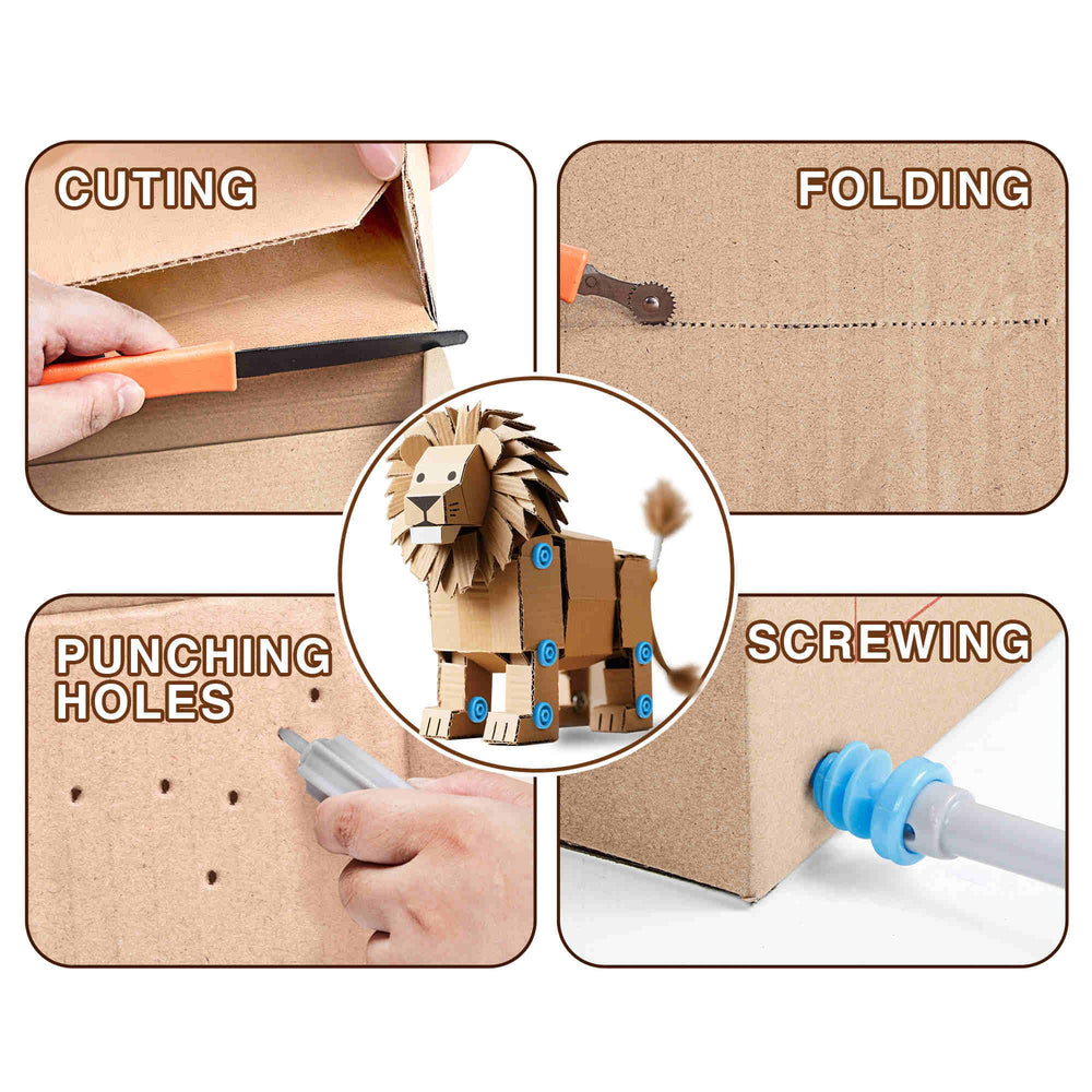 TECKMICO screwdrivers and tools empower kids to assemble cardboard projects.