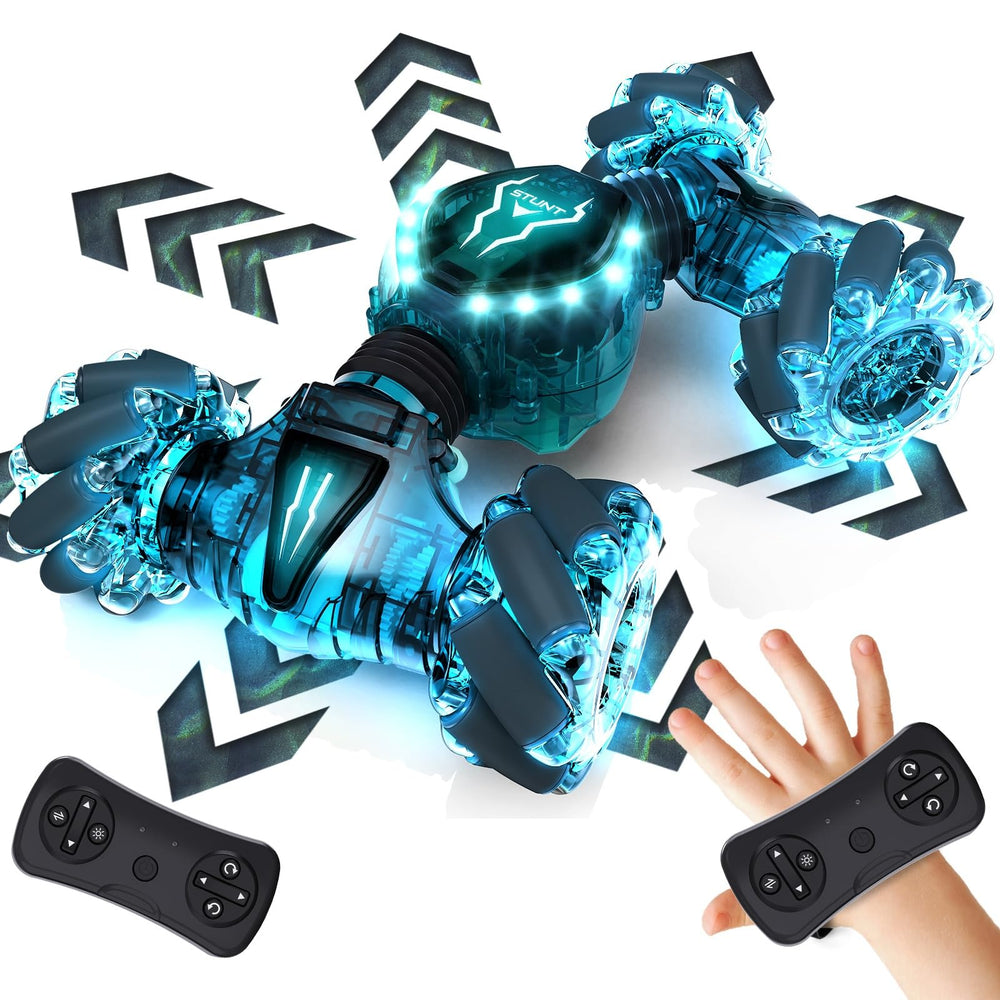 Tecnock RC car with LED lights on body and wheels for bright play