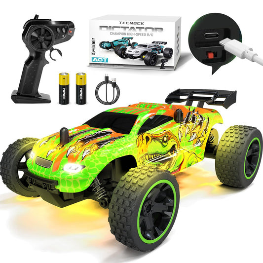 Tecnock RC car with bold dinosaur design for rugged indoor and outdoor fun.