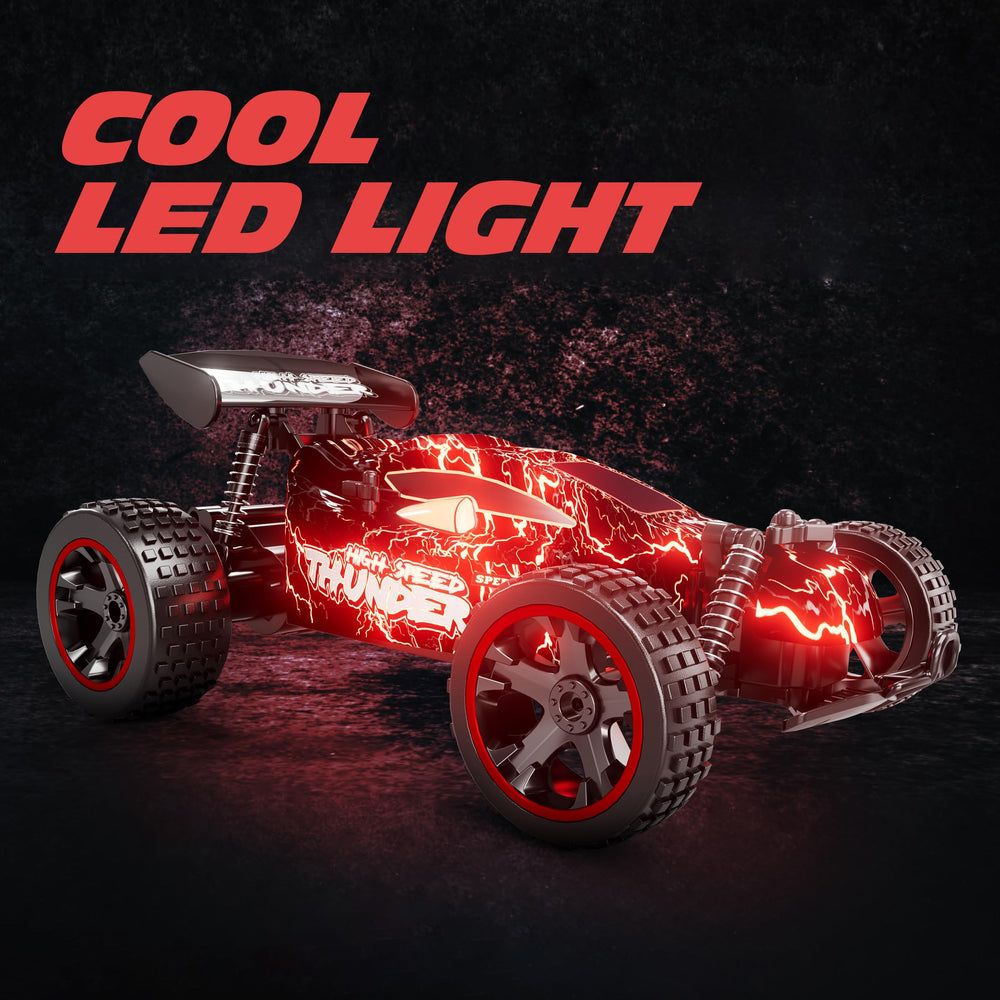 Tecnock RC car 2.4GHz remote control shown for smooth operation.
