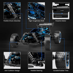 Tecnock RC car showing 50 minutes of playtime on a full charge