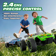 Tecnock RC car at 1:18 scale reaches 15 km/h for exciting runs.