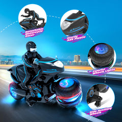 Tecnock RC Motorcycle flips smoothly on carpet, grass, and pavement.