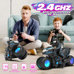 Tecnock RC Motorcycle includes rechargeable batteries for longer play sessions.