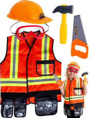 TeganPlay construction vest front view with reflective stripes for safe pretend play.
