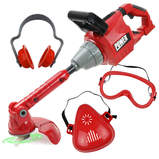 TeganPlay Kids Weed Trimmer Toy with lights and sounds for outdoor pretend play.