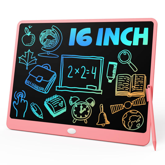 TEKFUN 16inch pink LCD writing tablet front view for doodling and learning