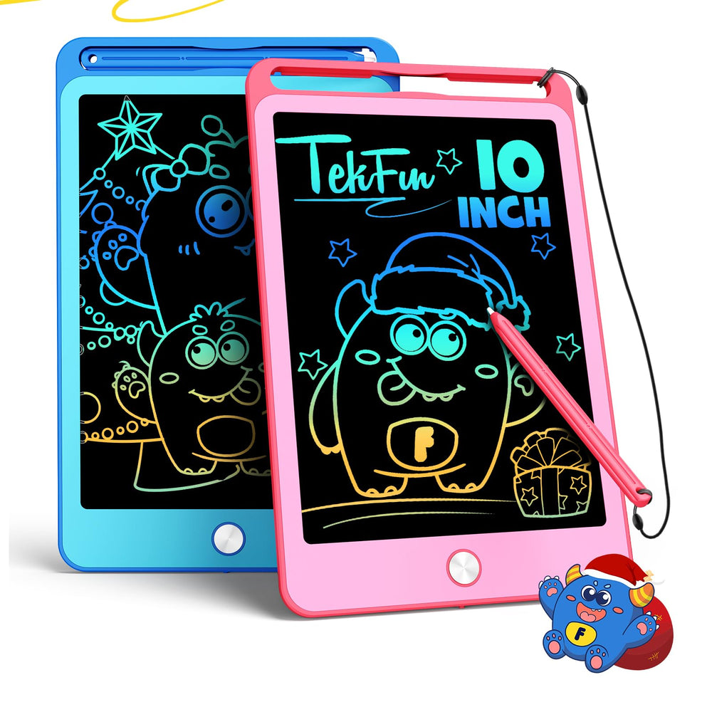 TEKFUN 2-pack 10-inch doodle boards in blue and pink for mess-free drawing.