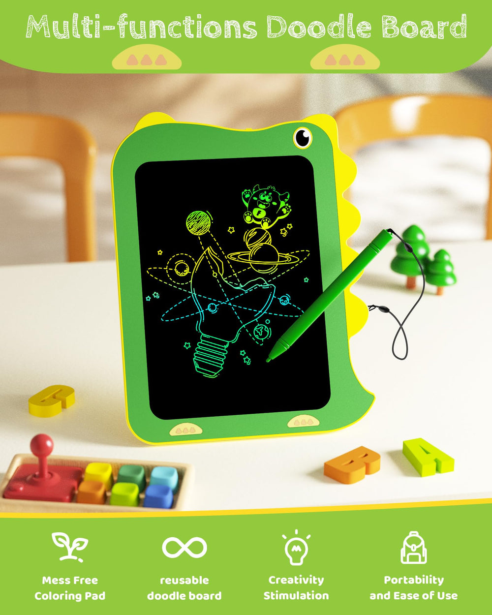 TEKFUN drawing toy erase button for quick clearing and reuse.