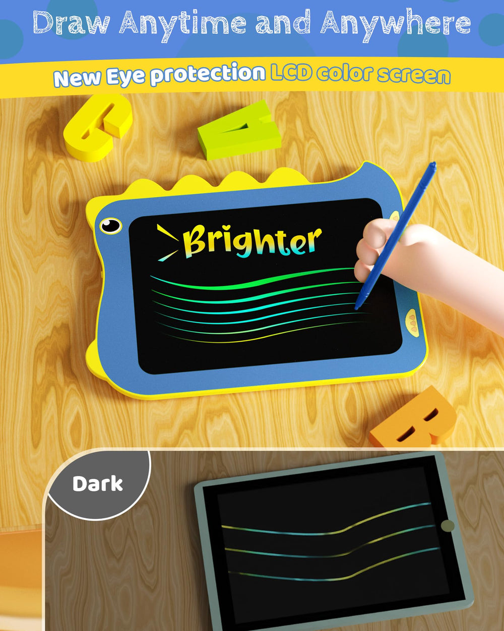TEKFUN erase button quickly clears the screen for mess-free drawing.