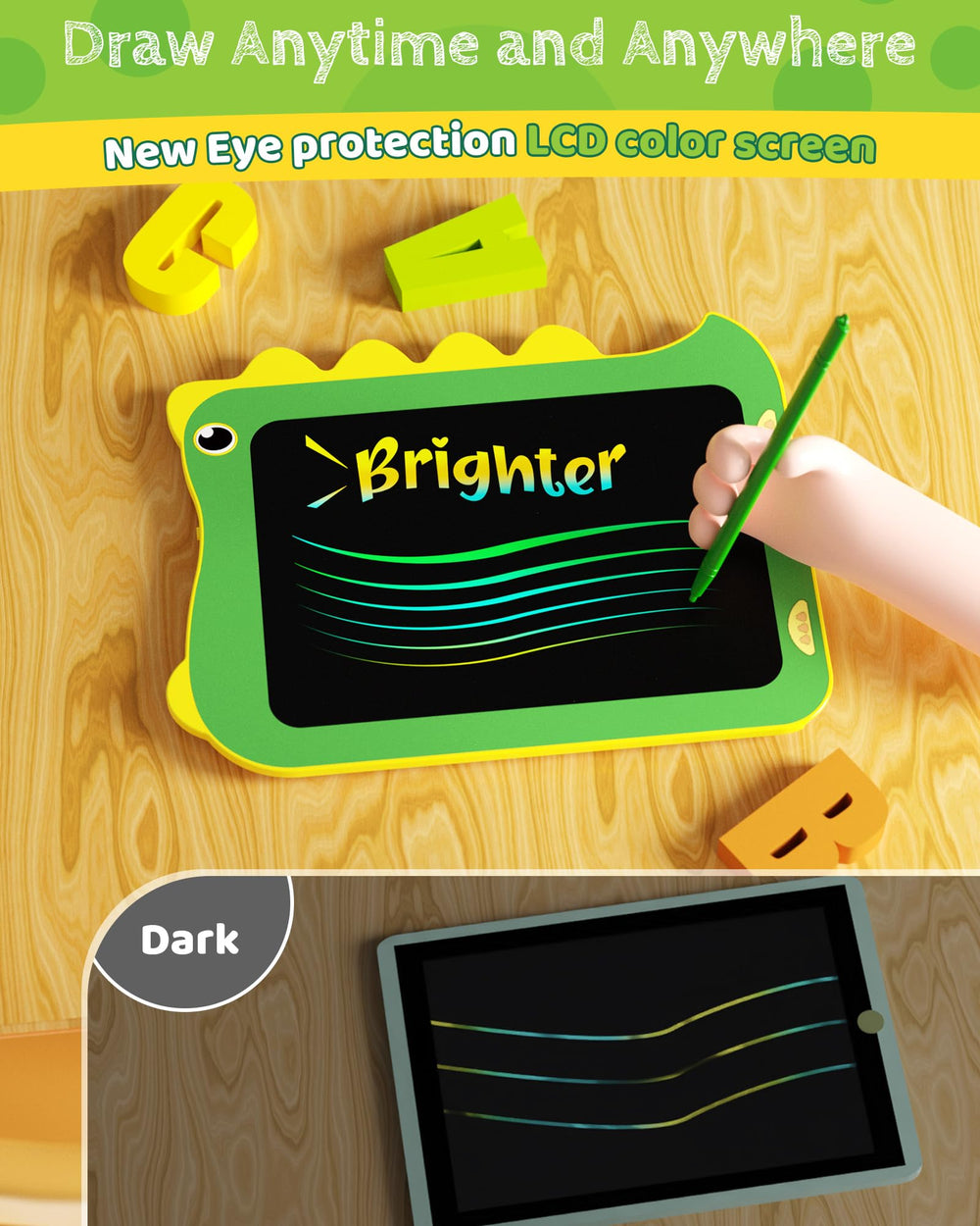 TEKFUN erase button clears the screen in one second for quick resets.