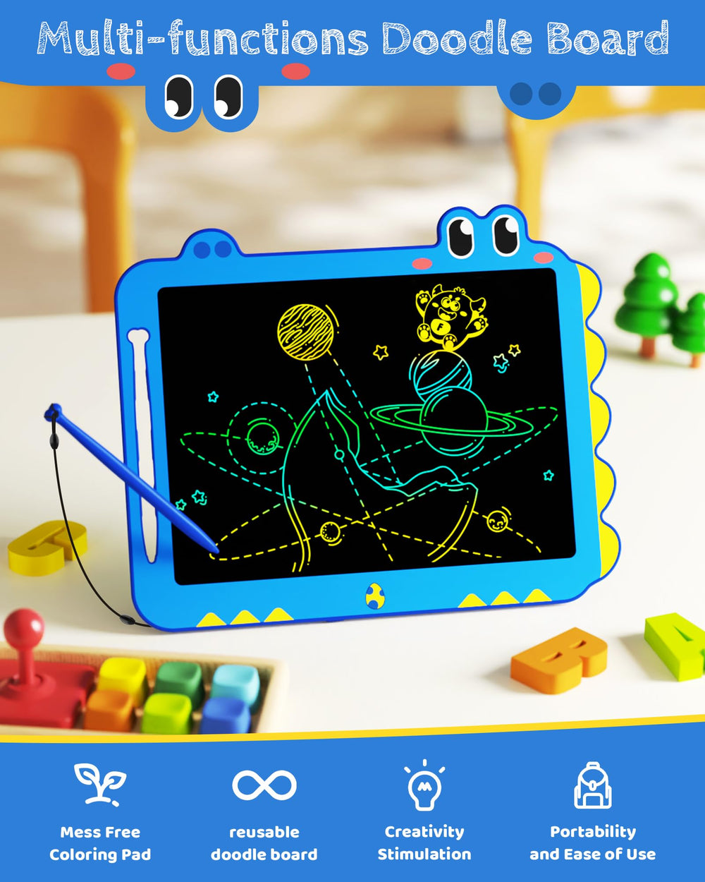 TEKFUN erase button clears screen for mess-free drawing