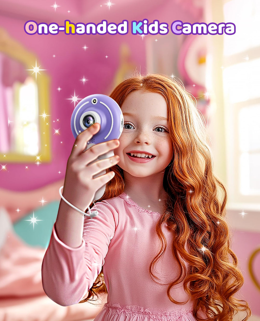 Tekfun purple wand camera held by little hands demonstrates easy one handed operation