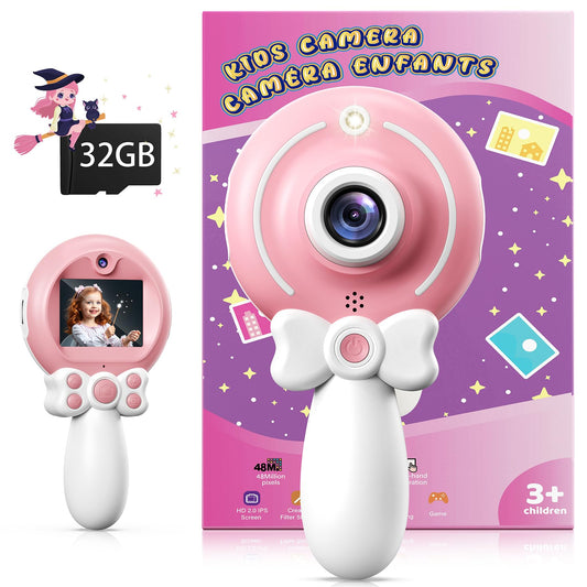 TEKFUN kids camera wand pink front view showing easy one-handed use for little photographers