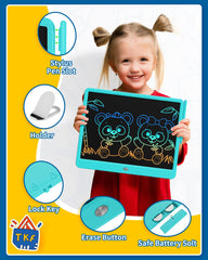 TEKFUN 15-inch blue LCD writing tablet side view showing slim profile and portability