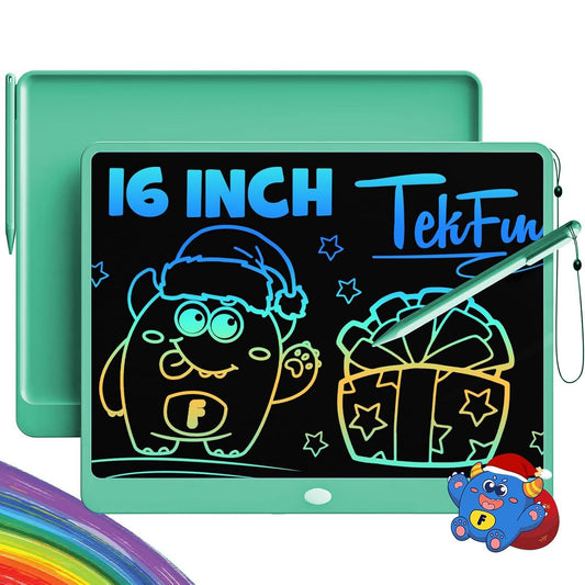 TEKFUN 16 inch LCD writing tablet front view with green frame for family doodling