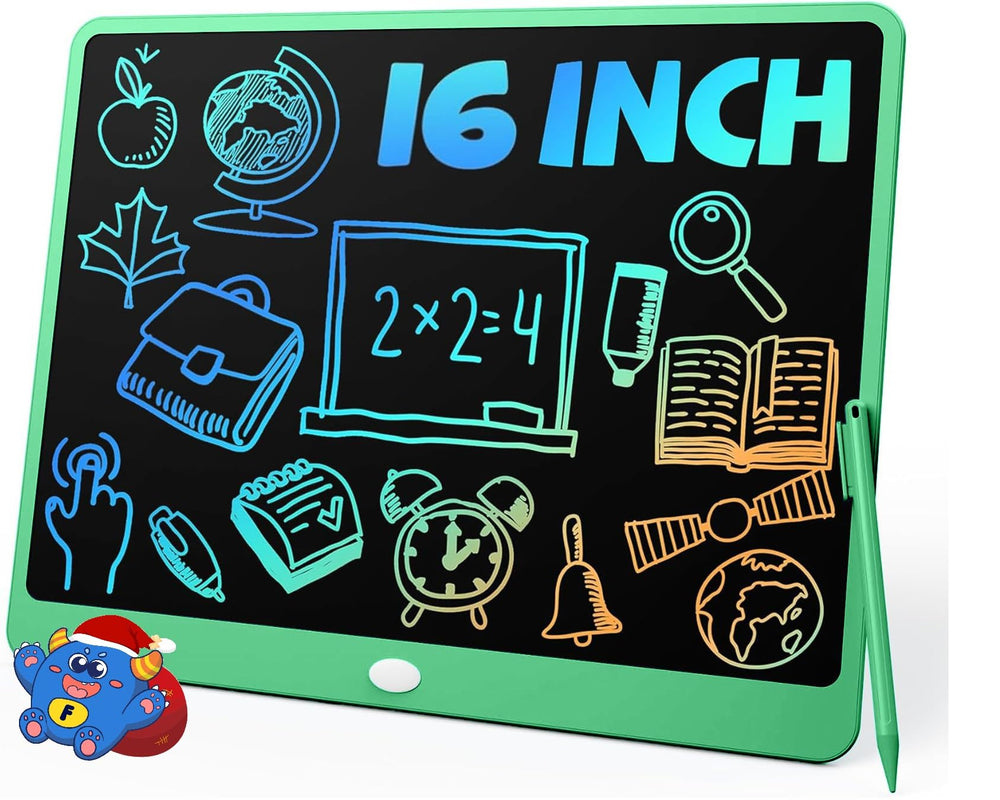 TEKFUN LCD writing tablet 16-inch green front view designed for creative play.