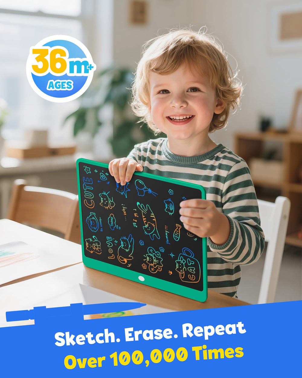 TEKFUN 16 inch wide drawing area ideal for kids to sketch and learn