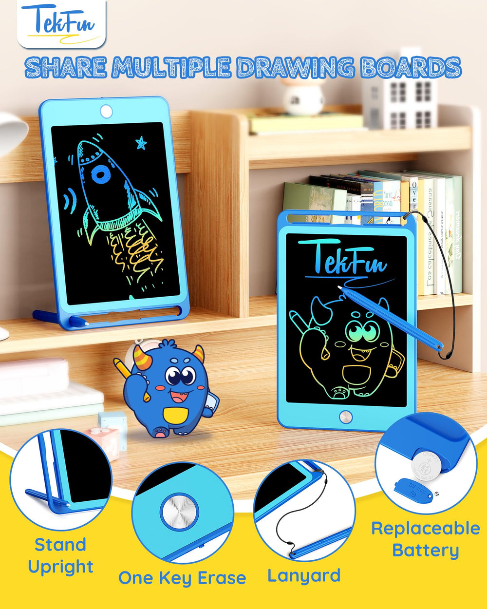 TEKFUN travel-friendly kids drawing board; lightweight and portable for trips.