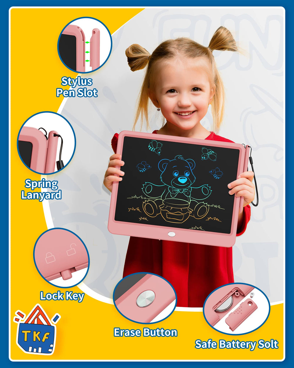 TEKFUN zero-mess doodle board provides a clean, reusable drawing surface for kids.