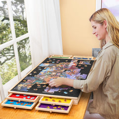 Tektalk felt-covered dust shield protects puzzle on breaks