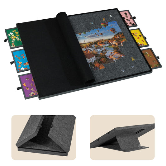 Tektalk foldable puzzle table cover provides portable setup for puzzles.