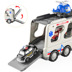 TEMI kids playing with ambulance truck toy for indoor or outdoor fun