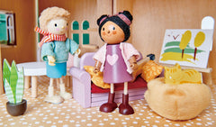 Tender Leaf Ayana and Cat in pink cardigan for dollhouse adventures