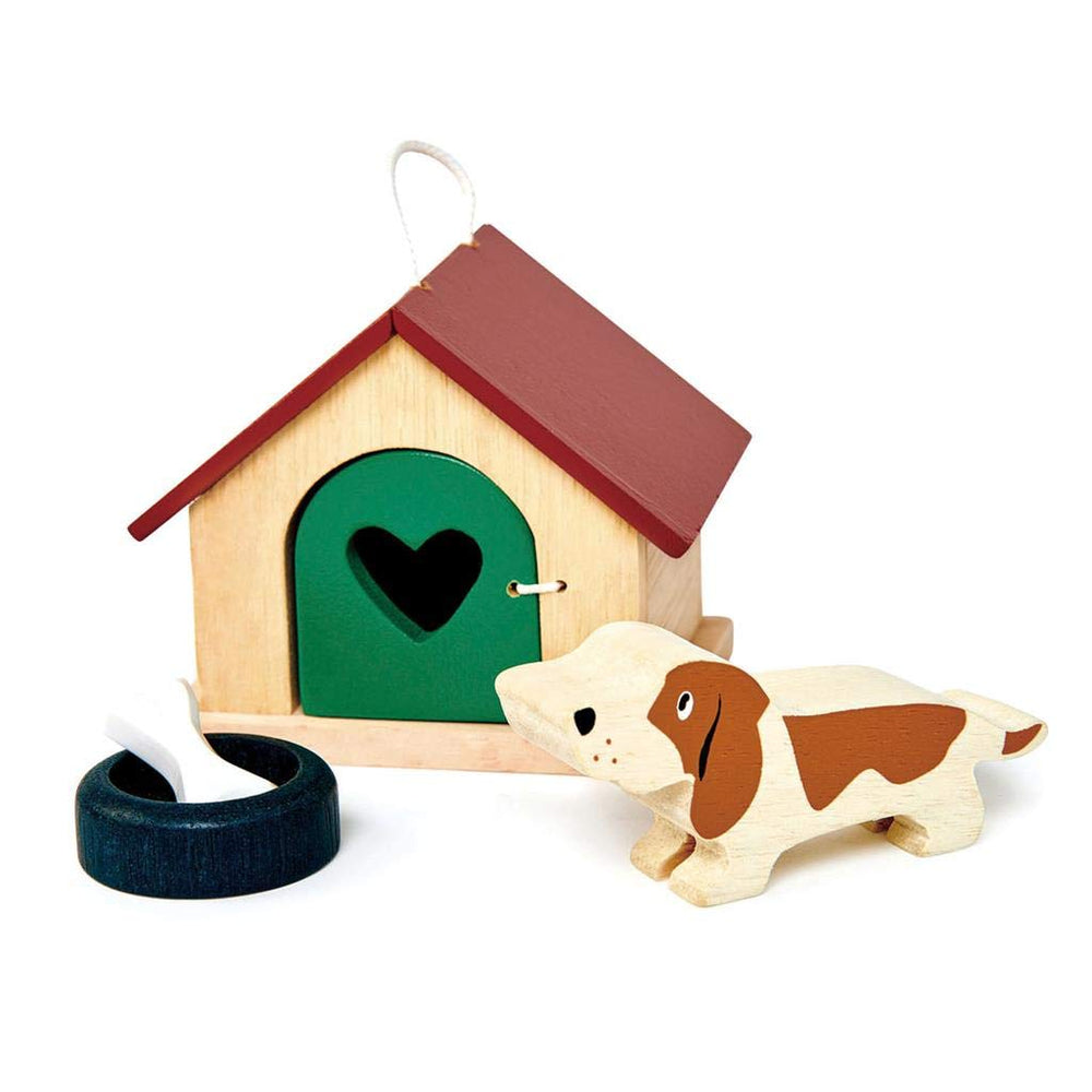 Tender Leaf Toys wooden bowl with bone for nurturing pet care scenes