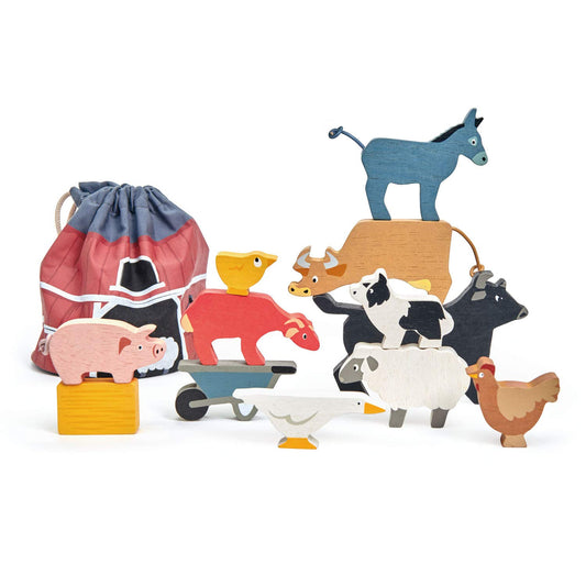 Tender Leaf Toys stacking farmyard animals image for imaginative play and storytelling.