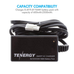 Tenergy smart charger with mini Tamiya connector for quick setup.