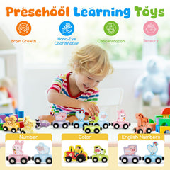 TenFans magnetic train cars wood close-up highlights smooth magnets for easy assembly.