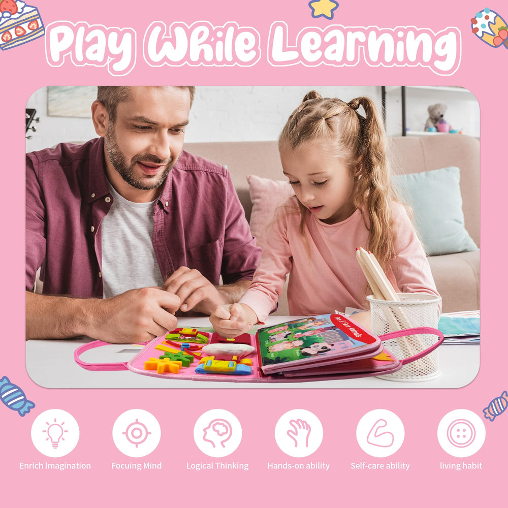 TenFans travel-friendly Busy Board with handle for on-the-go play.