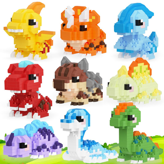 TENYEAH 9-pack mini dinosaur set with assembly instructions for creative building