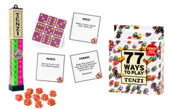 TENZI 77 Ways to Play cards illustrate diverse gameplay options.