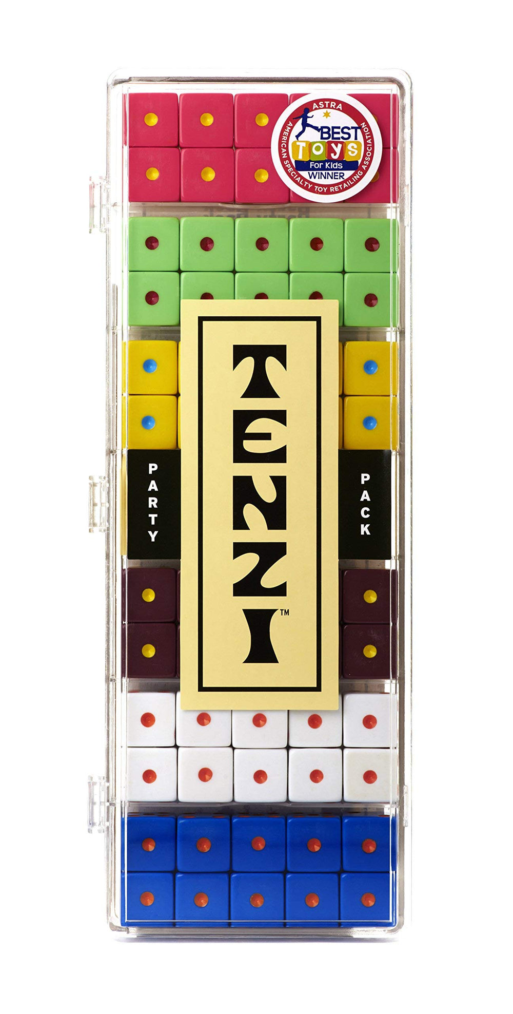 TENZI Party Pack dice set packaging and case for quick setup.