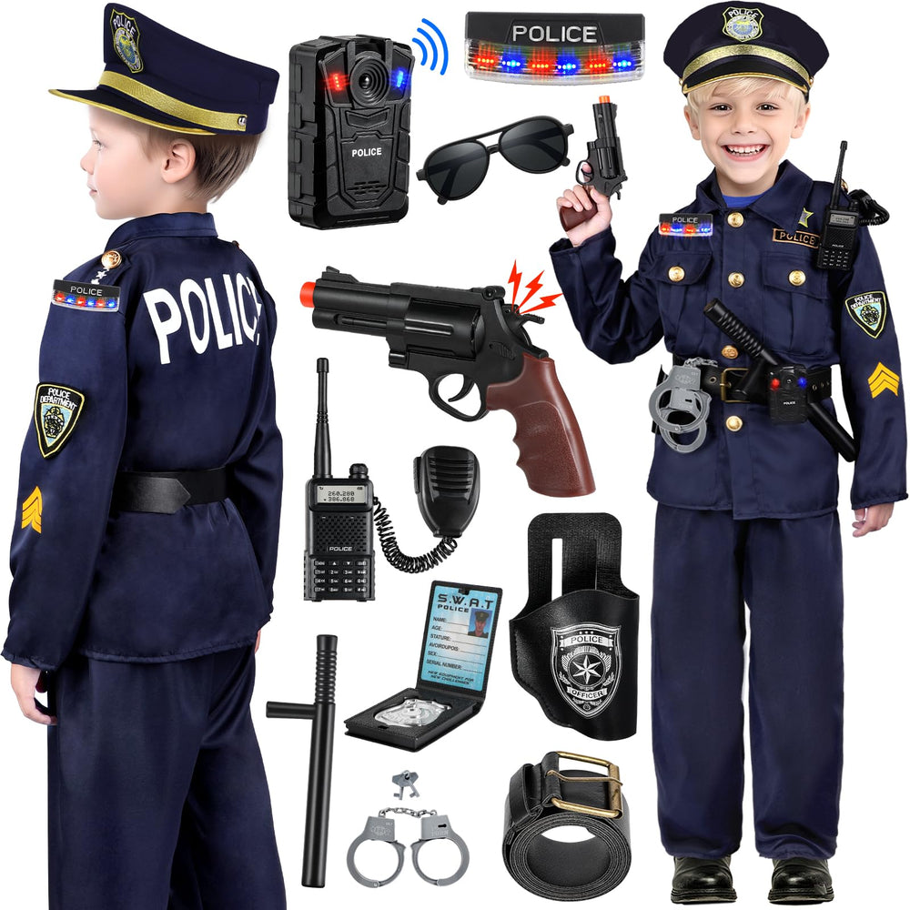Tepsmigo Kids Police Uniform with Lights front view boosts immersive role play.