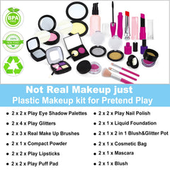 Tepsmigo pretend makeup kit compact powders with easy-access storage for play on the go