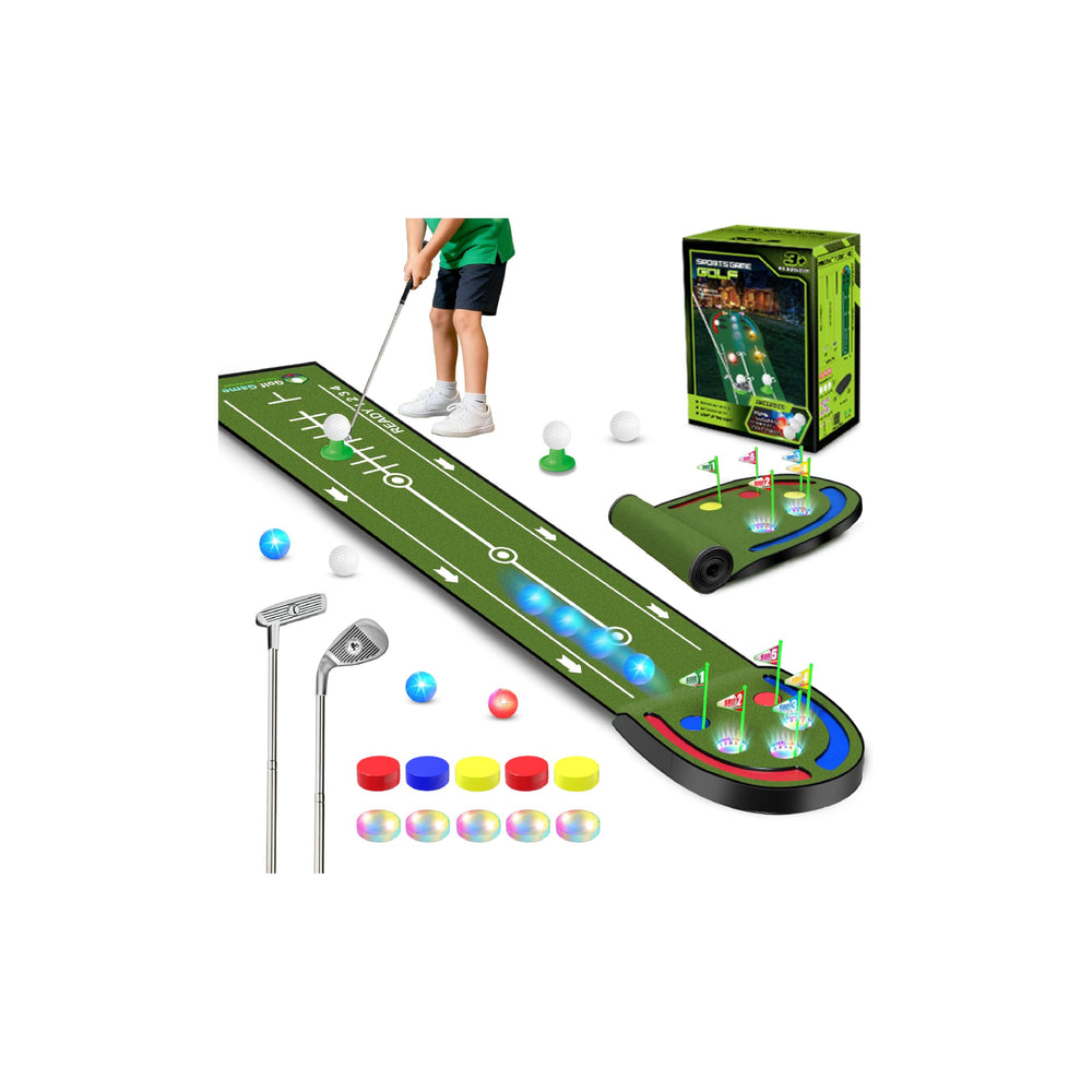 Terramus golf putting mat, 7.8 ft, ideal for kids' home practice.